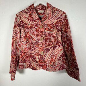 Coldwater Creek Womens Paisley Print Button-Up Jacket P10 Multicolor 100% Cotton